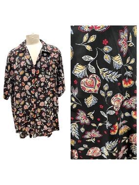 NWOT Zig Zag Stripe Heart Floral Button Front Top SZ XL Black